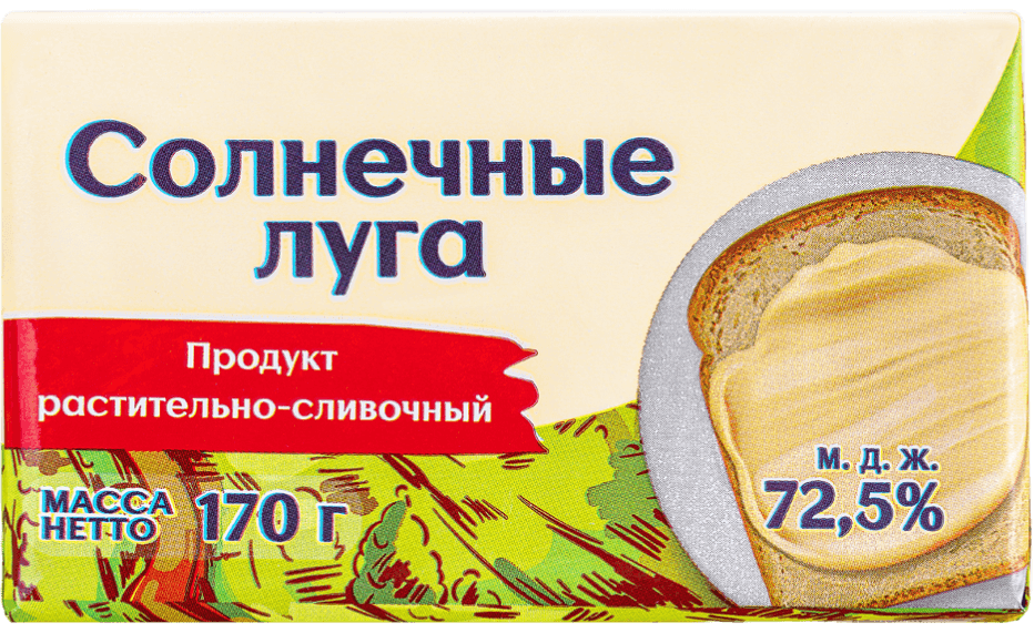 Солнечные Луга - Продукт растительно-сливочный, 72,5% - 170 г