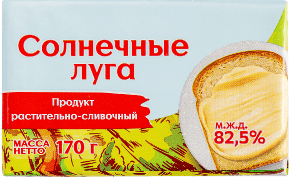 Солнечные Луга - Продукт растительно-сливочный, 82,5% - 170 г